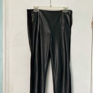 Black Leather Pants with Zipper Design